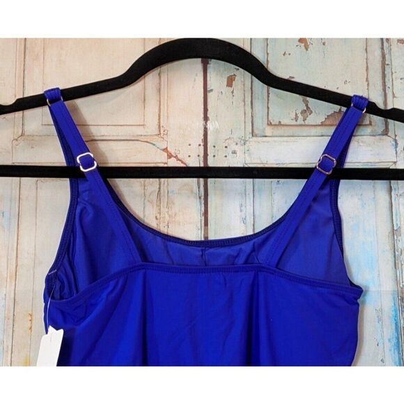 Athena Womens Size 8 Blue Adjustable Strap Ruffle Waist Swimsuit Tankini Top - Picture 5 of 9